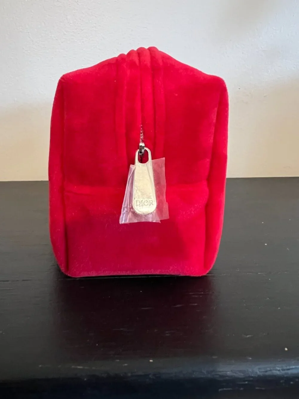 Christian Dior Red Velour Cosmetic Pouch Vanity Bag Travel Case - Picture 3 of 7